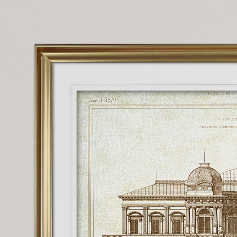" Architecture Sketch I ", Gold Framed, 31" H x 43" W x 1.5" D, White Mat