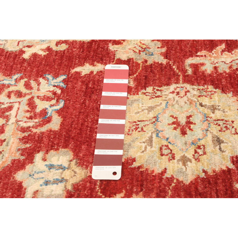 Tapis décoratif en laine noué à la main de conception unique 5 pi x 7 pi 7 po « New Age » rouge/Ivoire/beige