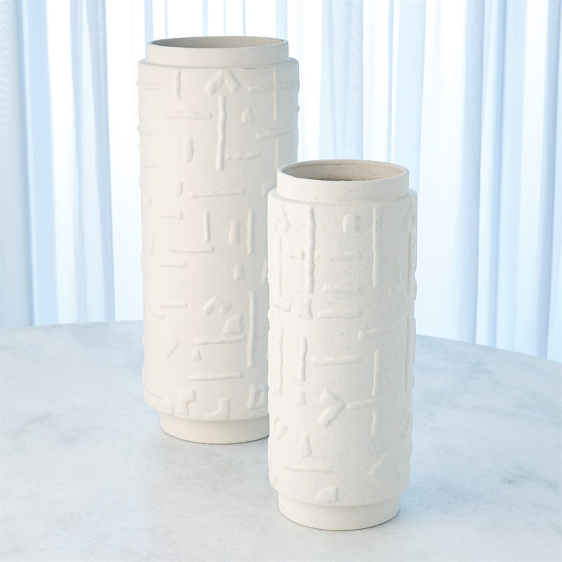 Sankuru Vase-Rustic White-Lg, 15" H x 6.5" W x 6.5" D