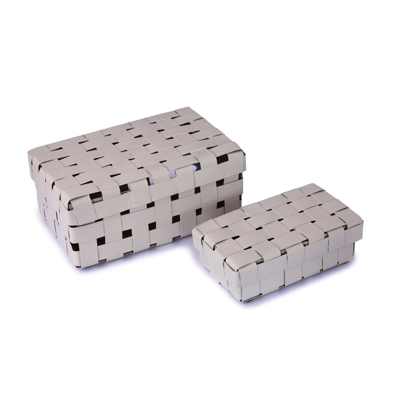 Ensemble de 2 boîtes de rangement en tôle tissée, Gris clair, H 3,25 po x l 4,3 po x P 6,5 po