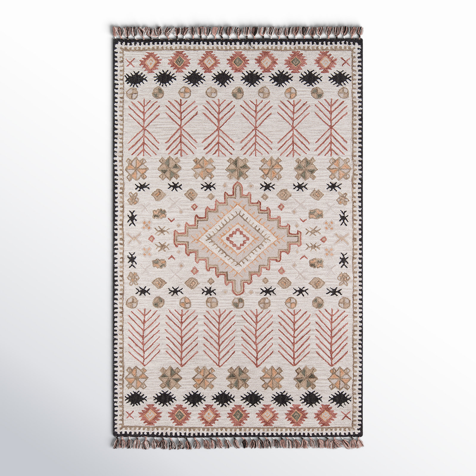 Anine Pink Beige Hand-Woven Wool Rug, Rectangle 5' x 8'