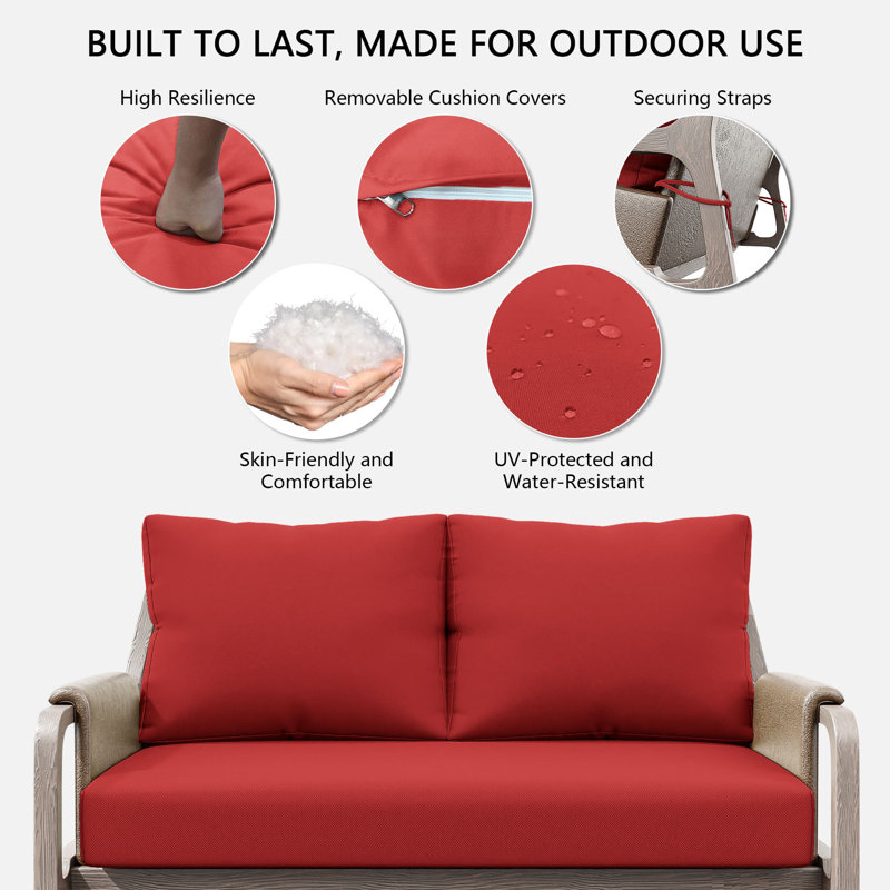 3-Piece Outdoor 5" Replacement Cushion Set Seat/Back Cushion, Red