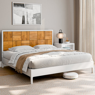 Vivian Jade Platform Bed Frame with Solid Wood and Headboard,  Contemporary Bed Frame