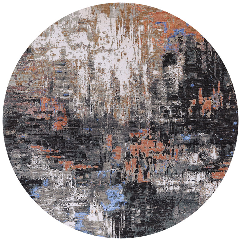 Tapis abstrait gris, Rond 8 pi