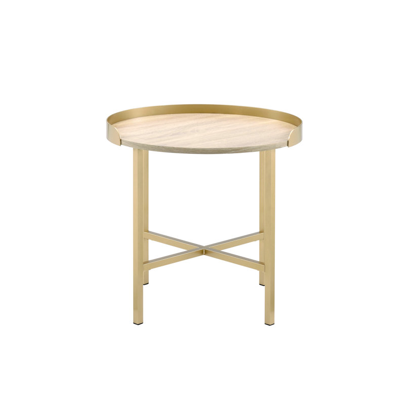 Table de bout en bois et métal avec touche chêne doré