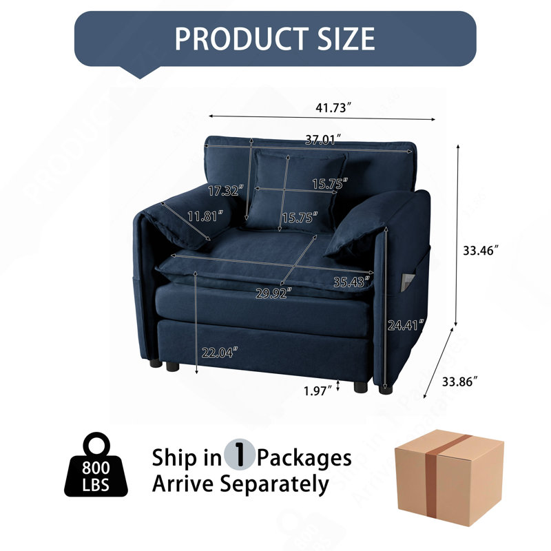 Comfortable Oversized Sofa Chair With Versatile Modules For Various Rooms, Blue Chenille