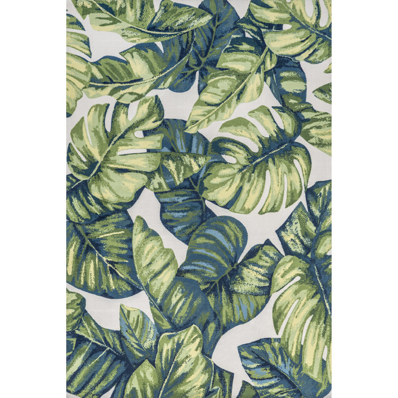 Tapis de patio intérieur / extérieur vert feuille tropicale Commer, Rectangle 8 pi x 10 pi