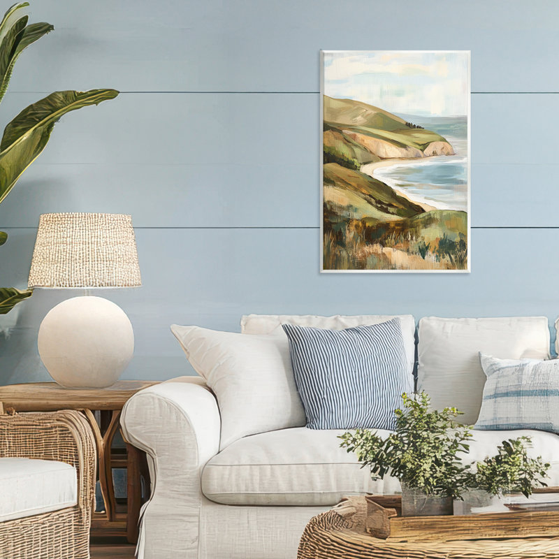 Plaque murale peinte Cliffside By The Sea, design par Petal Prints Design, 19 cm x 13 cm