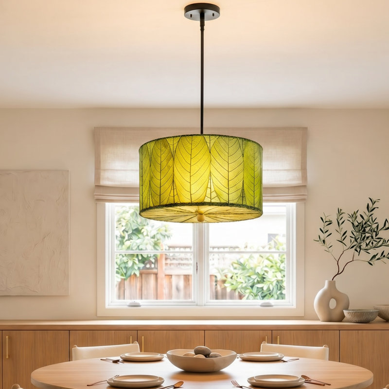 Quintan 3 - Light Drum Chandelier, Green, 10"H x 18" W