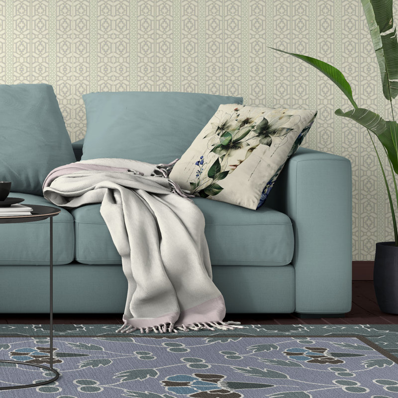 Coussin à housse amovible Flora Face, Bleu vert, H 26 po x l 26 po