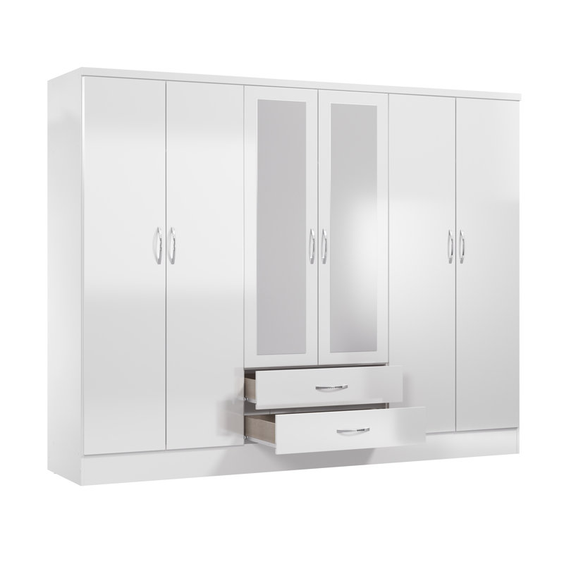 Armoire à vêtements à 6 portes H 72,12 po x l 90,7 po avec 2 tiroirs de rangement inférieurs et 2 miroirs Gaytes
