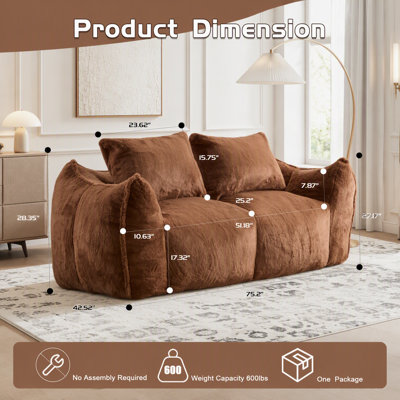 Canapé-fauteuil surdimensionné pour adultes avec mousse haute densité, sans assemblage, noir