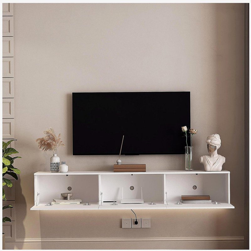 Meuble télé flottant fixé au mur avec 16 DEL de couleur, meuble télé moderne de 69 po, meuble télé flottant pour téléviseur 55 60 65 po,