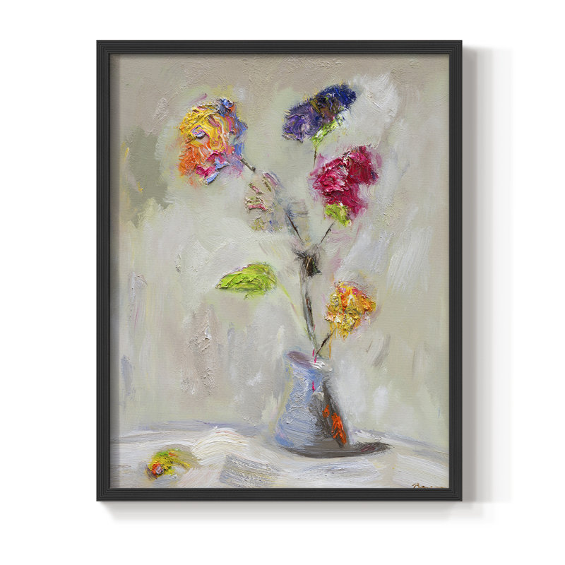 Imprimé floral néoplitanien - bois massif, H 10 po x l 8 po, Noir
