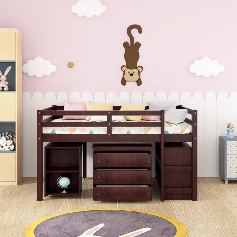 Fynnley Kids Full Loft Bed with Drawers, Espresso