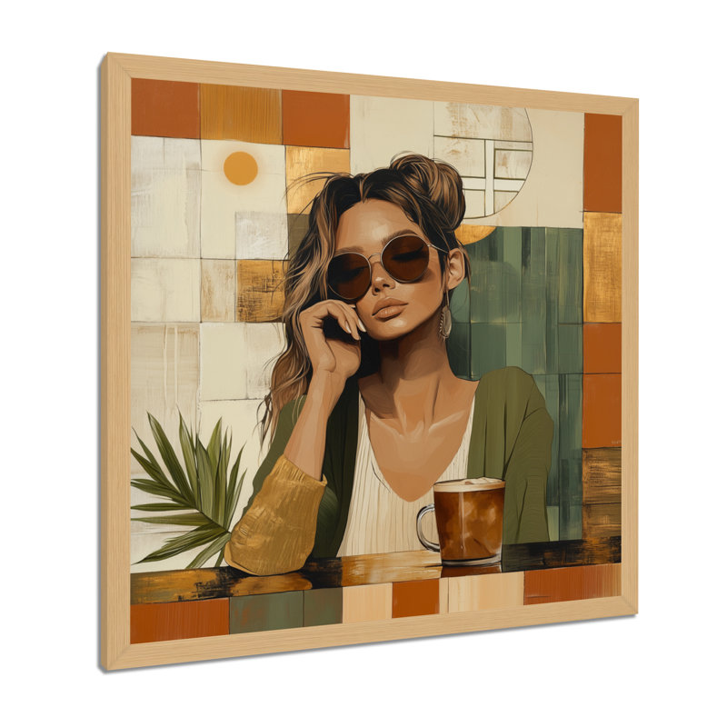 Muse du café du matin - Tableau encadré tendance, H 36 po x l 36 po, Cadre naturel
