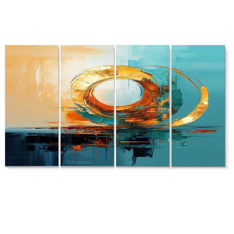 Golden Horizon - toile abstraite d'art mural, 4 pièces, H 28 po x l 48 po