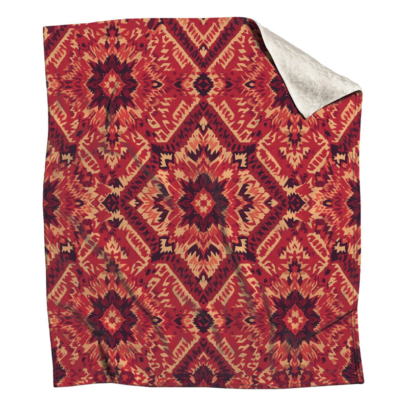 Couvertures à motif tribal rouge et beige, L 60 po x H 80 po
