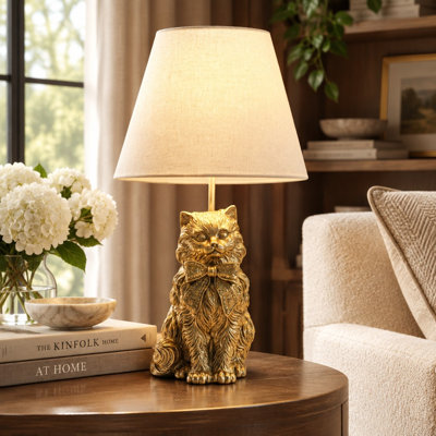 Gillenwater Angora Cat Table Lamp, Decorative Resin Animal Accent Lamp for Bedroom, Living Room, Nightstand and Side Table