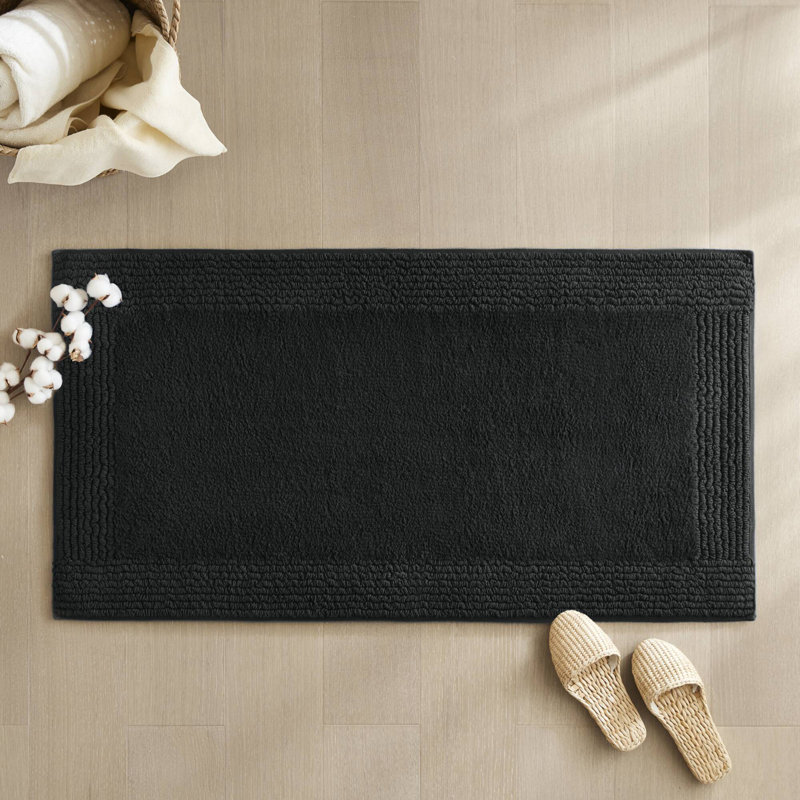 Tapis de bain réversible 100% coton touffeté 3000 g / m², Noir, Simple - L 72 po x l 24 po