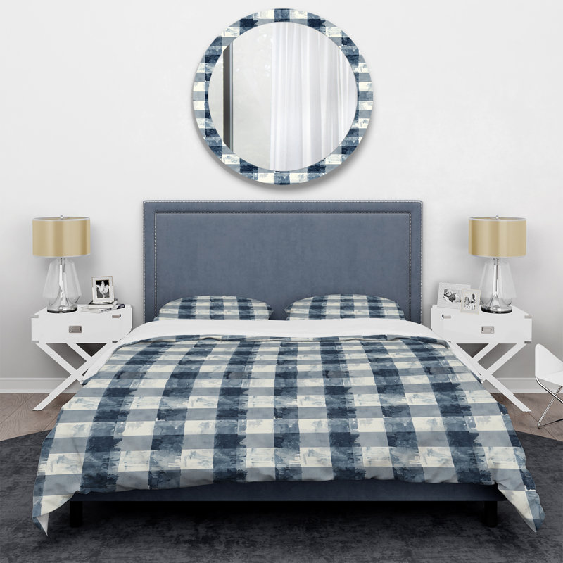 Ensemble de housse de couette moderne Gingham bleu et blanc, Housse de couette simple et deux taies décorative