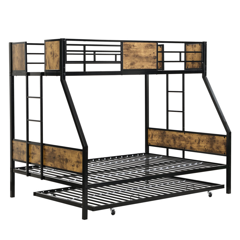 Lit superposé simple au-dessus d'un lit double en métal avec lit gigogne, solide et stable, brun noir, sans sommier, grand espace de rangement, assemblage simple requis, structure fiable et silencieuse