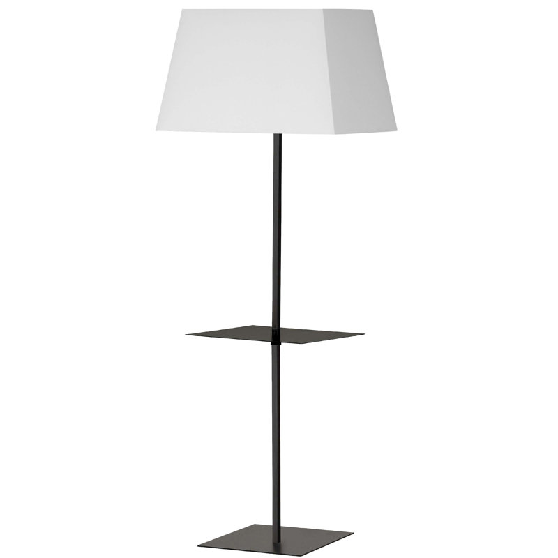 Gretchen 1 Light Square Floor Lamp with Shelf - White Shade, Matte Black