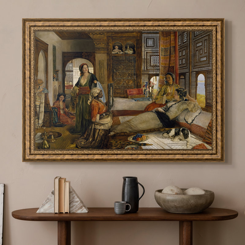 The Harem, 1876 - John Frederick Lewis - Toile encadrée sur mesure, 20x28 INNER SIZE, Framed Canvas, Venetian Bronze Relief