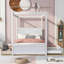 Wood Canopy Bed With Trundle Bed And Two Drawers ,Full Size Canopy Platform Bed With Support Slats .No Box Spring Needed