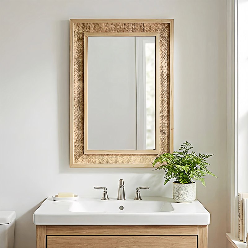 Miroir décoratif rectangulaire, 36,01 po x 24,01 po, Bois naturel