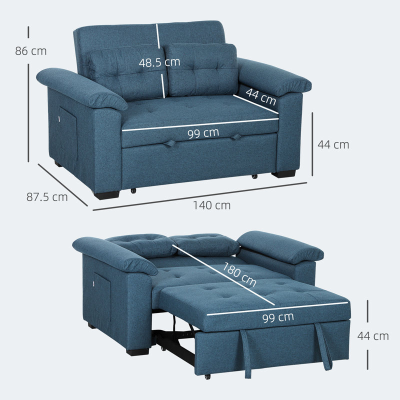2 Seater Sofa Bed, Blue