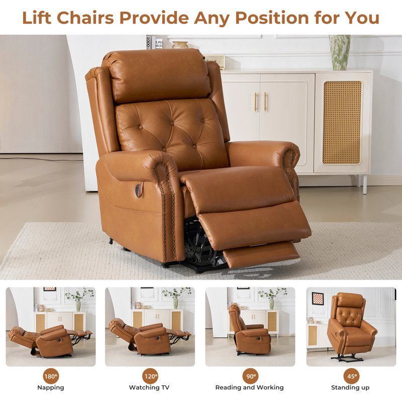 Large Power Lift Recliner Chair For Elderly, Oversized Lay Flat Recliner With Massage And Heat, Electric Lift Chair With Adjustable Headrest, Extended Footrest, Usb Ports.
