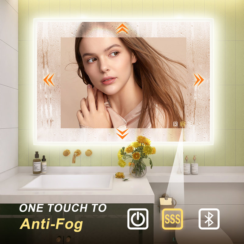 Bathroom Illuminated Led Lighted Mirror Bluetooth, Dimming Function, Anti Fog, 3 Color Temperature, 28 x 36"