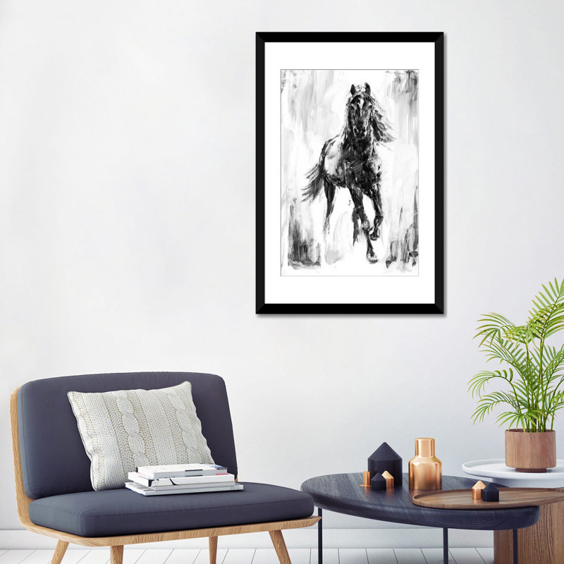 « rustique stallion i », impression sur toile, H 24 po x l 16 po x P 1 po, Papier d'art encadré noir, Blanc