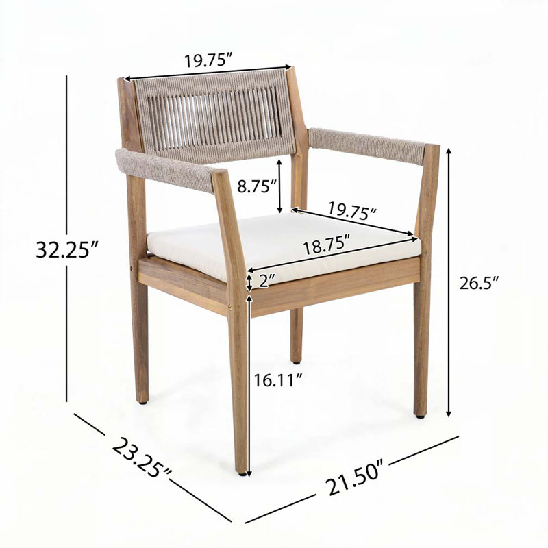 Chaises de salle à manger d'extérieur en bois d'acacia, Beige