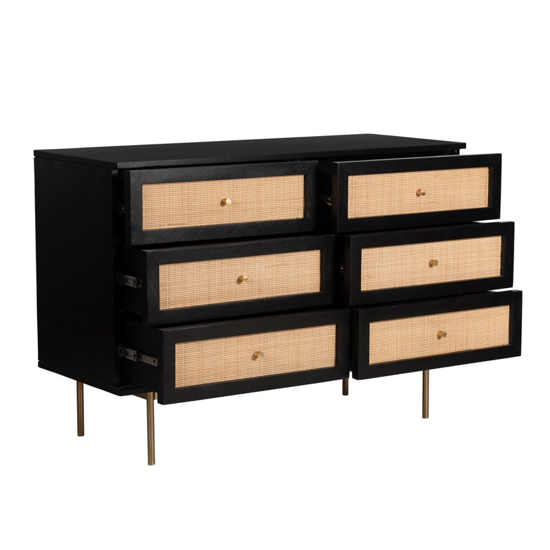 Maujim Solid Wood 42.25 " W 6 - Drawer Dresser, Black