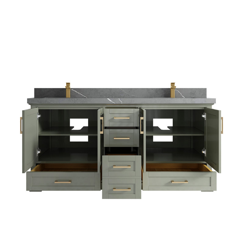 Esin 72'' Double Bathroom Vanity with Quartz Top, Piatra