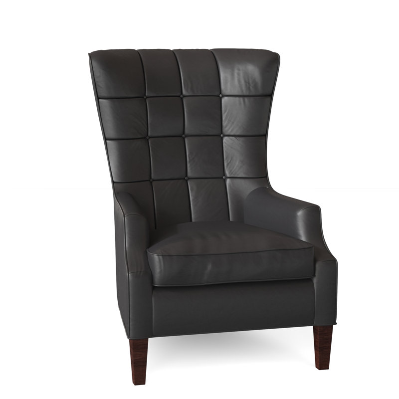 Gallin Leather Tufted Wingback Chair, Outsider Raven Genuine Leather, Mahogany