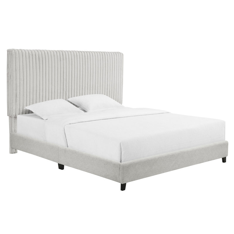 Lit plateforme tapissier Aryia Boucle, Très grand, Gris Pierre