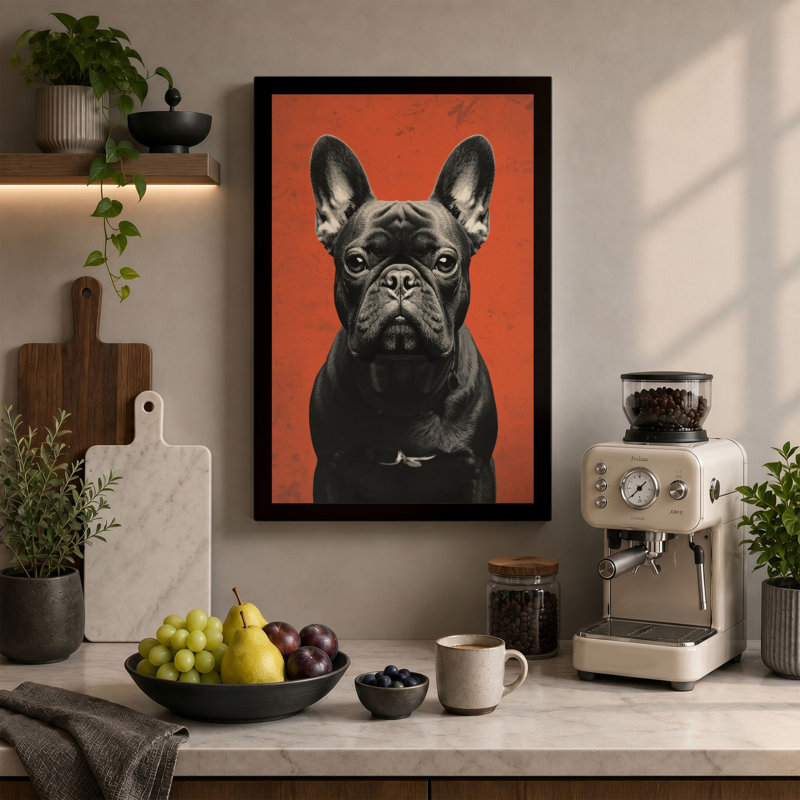 French Bulldog Portrait Modern - Wrapped Canvas, 36x24 - 91.4 x 61.0 cm, White Border