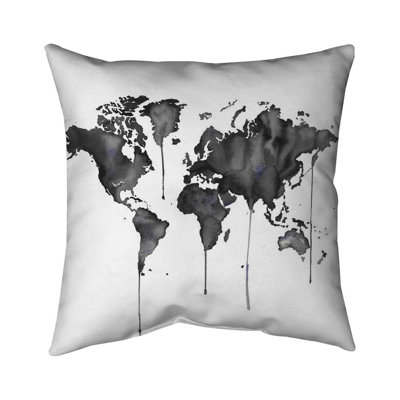 Watercolor world map - 16"x16" Throw pillow - Poly twill - Print on demand