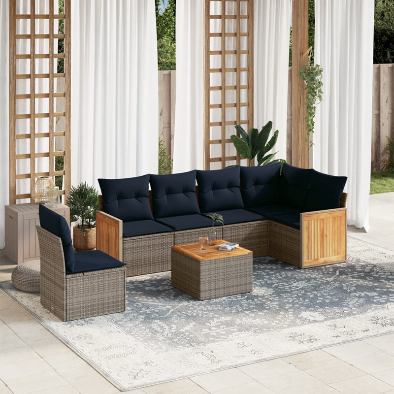  7 Piece Patio Sofa Set With Cushions Gray Poly Rattan