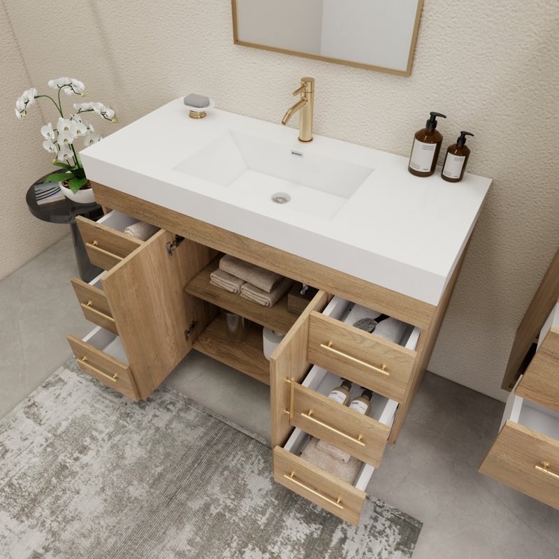 48'' Single Bathroom Vanity with Acrylic Top, Oak