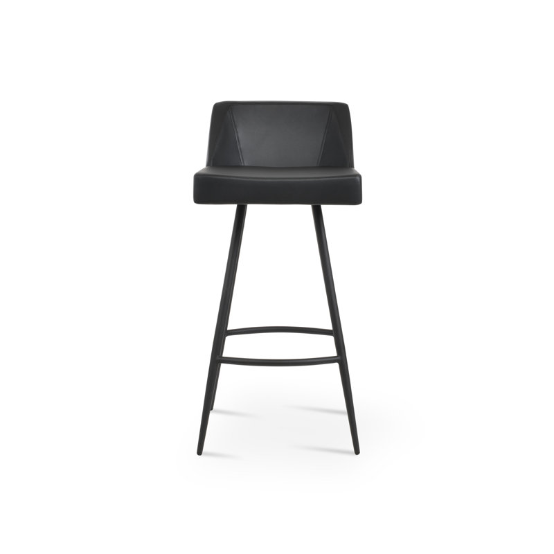 Tabouret de comptoir Prisma Galata, Similicuir gris clair / structure chromée, Noir