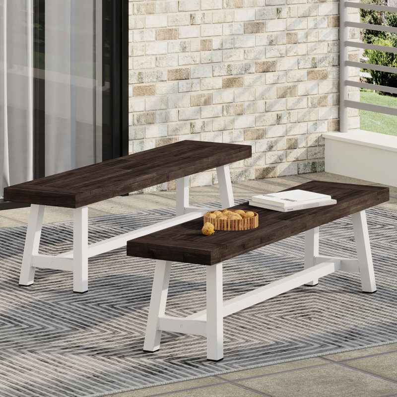 Banc de salle à manger d'extérieur en bois, de conception industrielle moderne, 2 places, l 64,74 "x P 14,57" H 17,99 "paire, style, banc, 63" 17,5 "