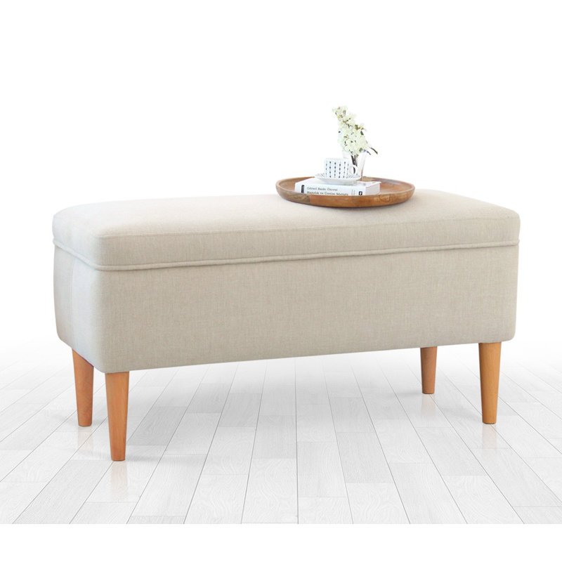Élégant pouf crème avec pieds en bois de hêtre, 39,4 po x 19,7 po x 16,9 po | Revêtement 50% coton / 50% lin | Éponge orthopédique 2,4 pouces de 2,4 pouces d'épaisseur pour plus de confort | Ajout élégant au salon et à la chambre à coucher