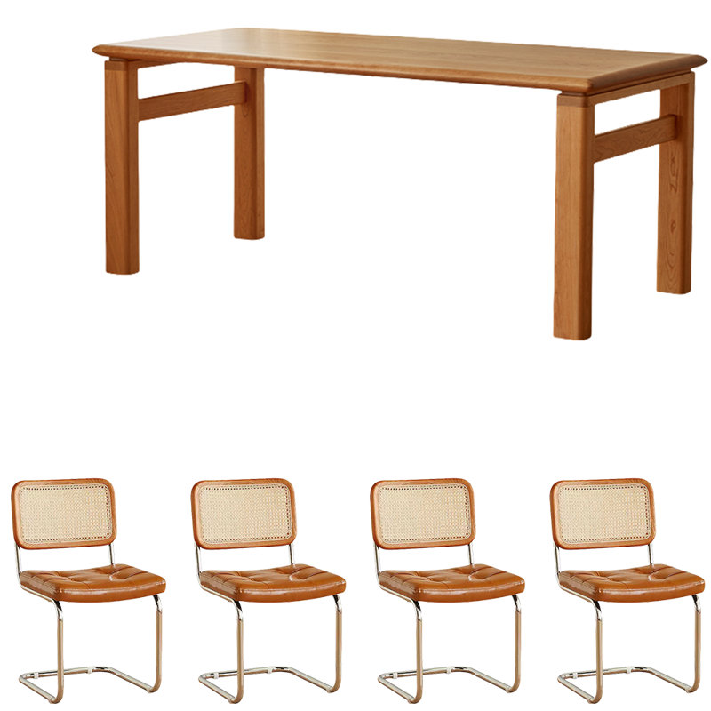 Cherry Wood Rectangular Dining Table Set, 29.5"H x 55.1"L x 33.5"W