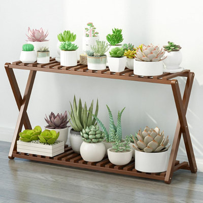 Support à plante en bambou pliable à 2 niveaux pour l'intérieur et l'extérieur