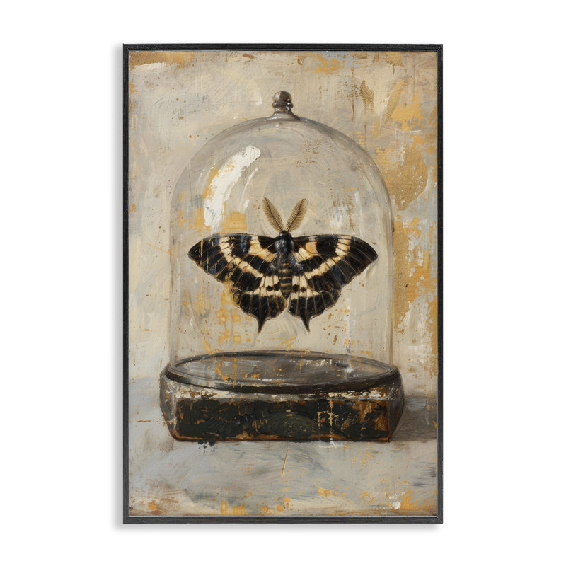 «Rustic Moth in Glass», estampe numérique par Petal Prints Design, H 18 po x l 12 po, Giclée encadrée noir minuit