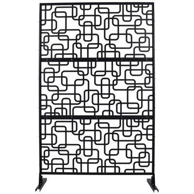 Outdoor & Indoor Privacy Screen Metal Privacy Screen 76" H×48" W, Freestanding Decorative Privacy Screen For Deck Balcony Patio, Privacy Fence Panels For Outside Lawn Garden PS114 BLACK